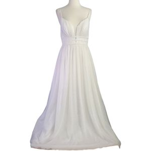 Ivory Sparkly Beaded Plunge Prom Evening Wedding Gown Size S